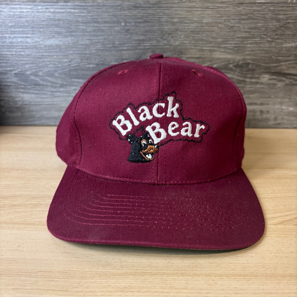 Vintage Black Bear Hat Cap Snap Back Red Maroon Blackbear Adjustable